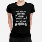 Superhelden Papa Frauen Tshirt, Schwarzes Herren-Frauen Tshirt mit Superhelden-Motiv