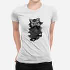 3D-Illusion Katzensprung Frauen Tshirt in Weiß, Optik für Katzenfreunde