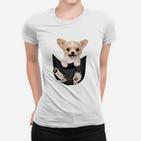 Lustiges Chihuahua Taschen-Design Frauen Tshirt, Hunde-Motiv Oberteil