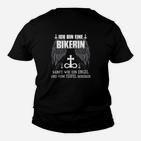 Bikerin Kinder Tshirt mit Engelsflügeln, Teufel Spruch