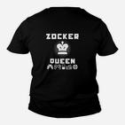 Gamer Queen Damen Kinder Tshirt, Schwarzes mit Spielersymbolen