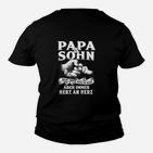 Papa & Sohn Herz an Herz Schwarzes Kinder Tshirt, Motiv mit Handabdruck