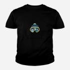 Astronauten-Emblem Schwarzes Kinder Tshirt, Cartoon-Stil Tee
