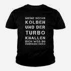 Auto-Enthusiasten Kinder Tshirt Sechs Kolben & Turbo Spruch, Schwarz