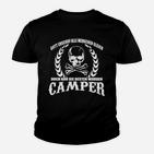 Camping-Enthusiast Schwarzes Kinder Tshirt, Totenkopf und Spruch