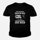 Camping und Weinliebhaber Damen-Kinder Tshirt, Einfache Frau – Wohnmobil & Wein