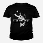 Fischmagnet Angler-Kinder Tshirt, Schwarz mit Magnet & Fisch Design