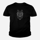 Geometrisches Wolfskopf Design Kinder Tshirt für Herren in Schwarz