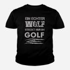Golf Wolf Schwarzes Herren Kinder Tshirt, Lustiges Motiv für Golfsportfans