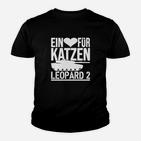 Herren Kinder Tshirt Ein Herz für Katzen Leopard 2, Katzenfreunde Tee - Schwarz