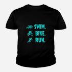 Herren Triathlon Kinder Tshirt Swim. Bike. Run. Motivation, Schwarz