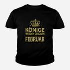 Könige Geboren im Februar Kinder Tshirt mit Krone, Schwarz