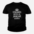 Königinnen Januar Geburtstags-Kinder Tshirt mit Krone, Schwarzes Damen Tee