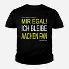 Schwarzes Aachen Fan Kinder Tshirt mit Mir egal! Ich bleibe Fan Aufdruck in Gelb
