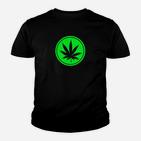 Schwarzes Cannabisblatt Kinder Tshirt im Kreisdesign, Grün Motiv Tee