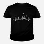 Schwarzes Kinder Tshirt, Cannabisblatt & Herzschlag Design, Trendige Mode