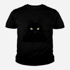 Schwarzes Kinder Tshirt mit Katzengesicht, Leuchtende Augen Design