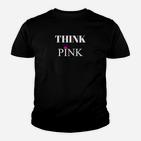 Schwarzes THINK PINK Slogan Kinder Tshirt mit Blumenakzent, Modisches Tee