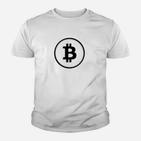 Bitcoin Logo Unisex Kinder Tshirt in Weiß, Krypto Mode