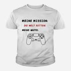 Gamer Kinder Tshirt Mission: Welt Retten mit Spielcontroller, Weiß