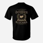 Österreich-Bulgarien Herzschlag T-Shirt, Schwarz mit Ländermotiv