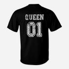 Queen 01 Schwarzes Damen T-Shirt mit Glitzersteinen, Modisches Top