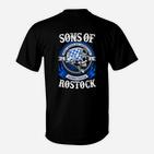 Schwarzes Biker-T-Shirt Sons of Rostock, Motorrad-Design Tee