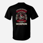 Schwarzes T-Shirt mit Skorpion-Design und Spruch, Grafikshirt