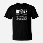 1972 Die Geburt von Legenden T-Shirt für Herren, Schwarzes Retro Design