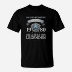 1980 Geburt von Legenden Schwarzes T-Shirt, Retro Motiv