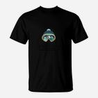 Astronauten-Emblem Schwarzes T-Shirt, Cartoon-Stil Tee