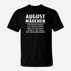 August-Geborene Damen Schwarzes T-Shirt mit Spruch