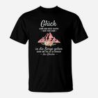 Berge-Motiv Schwarzes T-Shirt, Glück Spruch Wandern Tee