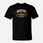 Bester Oma der Welt T-Shirt, Schwarz mit Goldschrift und Lorbeerkranz