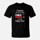 Camping mit Frau & Hund T-Shirt, Lustiges Happy Hour Shirt