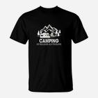 Camping-Therapie Schwarzes T-Shirt, Bergmotiv und Spruch Design