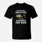 Camping und Wein T-Shirt für Frauen, Outdoor Liebhaber Tee