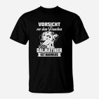 Dalmatiner Schwarzes T-Shirt Vorsicht vor dem Frauchen, Lustiges Hunde-Motiv Tee