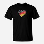 Deutschland Herzflaggen T-Shirt für Herren in Schwarz, Patriotisches Design