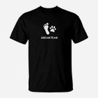 Dreamteam Schwarzes T-Shirt Fuß- und Pfotenabdruck Design für Tierfreunde