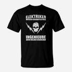 Elektriker T-Shirt Herren, Spruch Helden Ingenieure, Schwarz mit Totenkopf