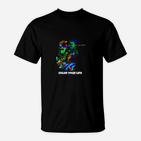 Farbenfrohes Designer-T-Shirt 'Color Your Life', Abstrakter Kunstdruck