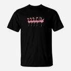Flamingo-Kontrastaufdruck Schwarzes T-Shirt für Herren/Damen
