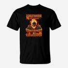 Herren Totenkopf T-Shirt Schwarz, Feuriger Schriftzug Design