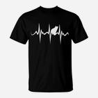 Herzschlag Berge T-Shirt, Unisex Schwarz mit Bergsilhouette Design