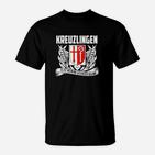 Kreuzlingen Flügel-Wappen T-Shirt, Schwarz mit Stolz-Motto Design