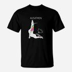 Lustiges Yoga Einhorn T-Shirt 'AUSATMEN' Schwarz Tee für Entspannung