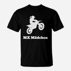 Motocross Girl Power Schwarzes T-Shirt mit Weißem Druck für Frauen