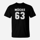 Mücke 63 Herren Sportshirt im College-Stil, Schwarzes Tee mit Aufdruck