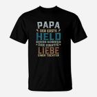 Papa Erster Held Sohn Liebe Tochter T-Shirt, Vatertag Schwarz Tee